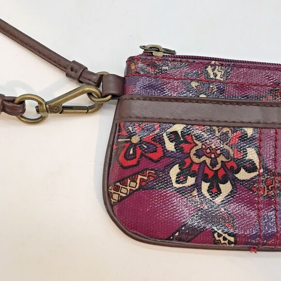 Mudd Magenta Peace Sign Wristlet with Key Fob Pockets Zip Top Mini Purse Bag - Picture 6 of 10